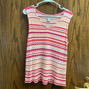 Chicos Woman Petite Size 2P Pink Orange White Wave Stripe V-Neck Tank Top Shell